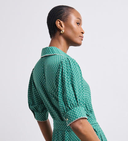 Michelle Green Polka Dot Midi Shirt Dress