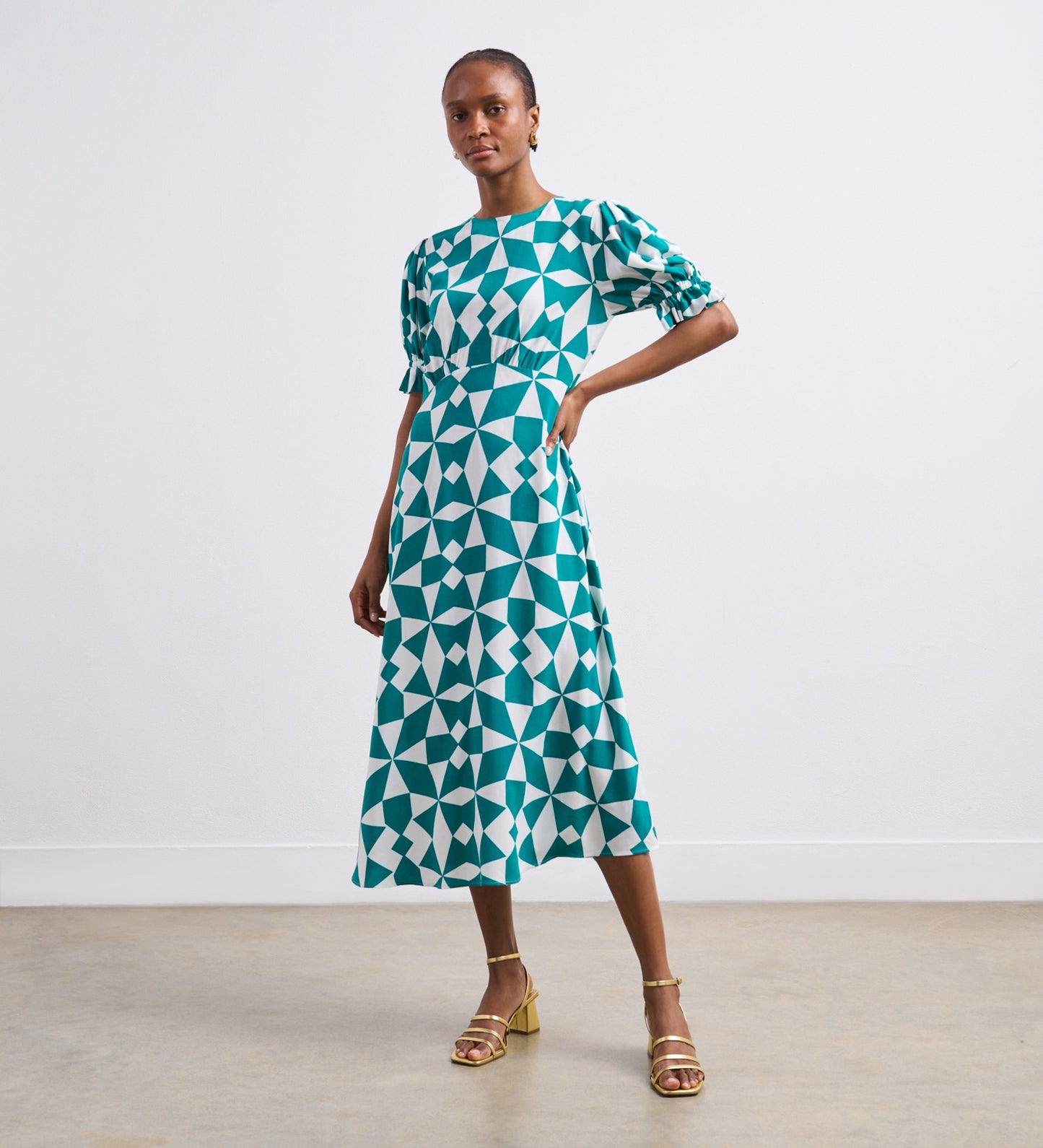 Mela Teal Geo Midi Dress