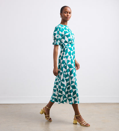 Mela Teal Geo Midi Dress