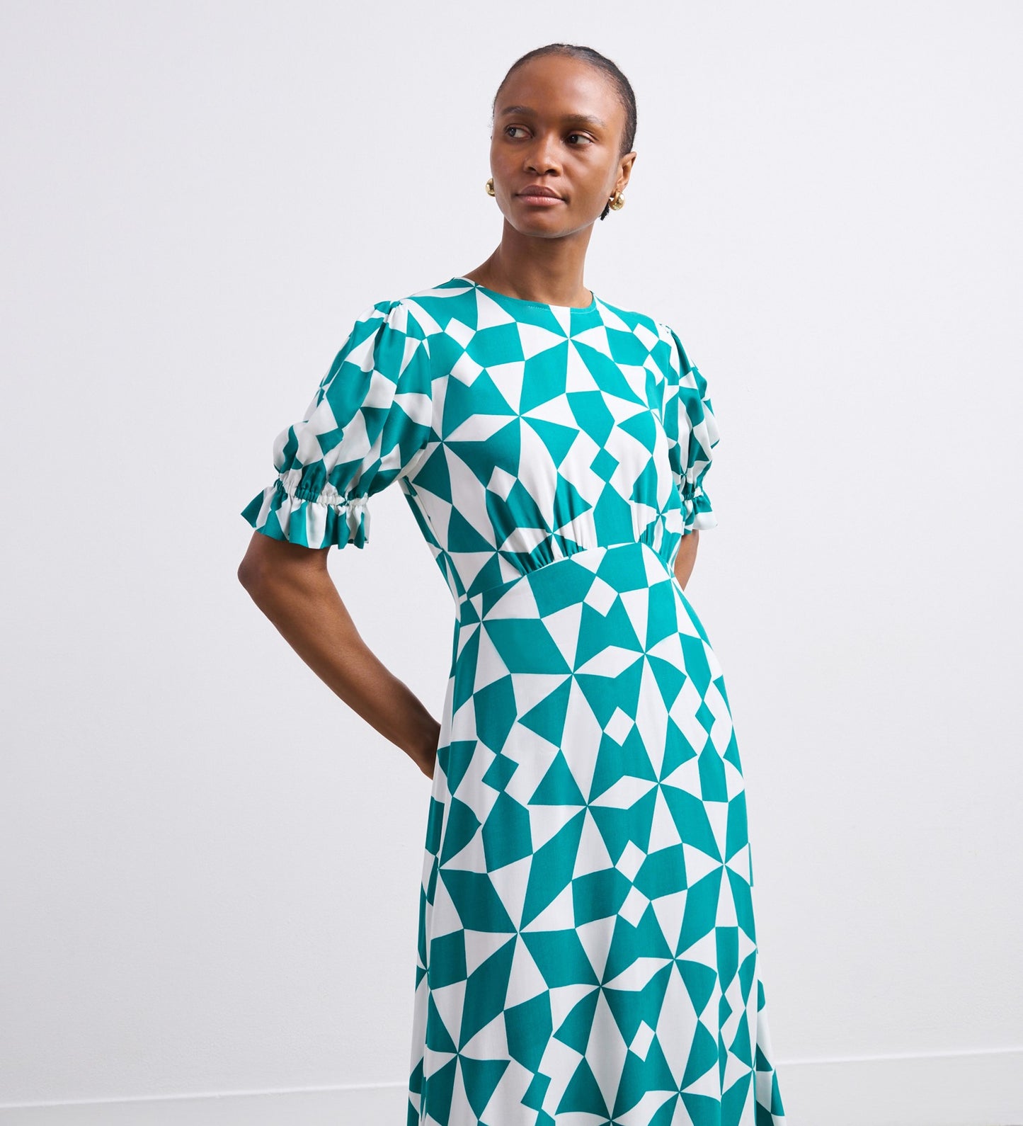 Mela Teal Geo Midi Dress