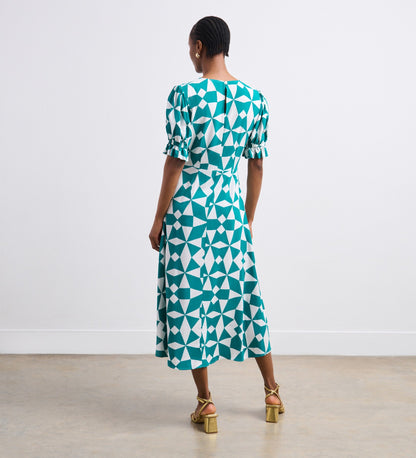 Mela Teal Geo Midi Dress