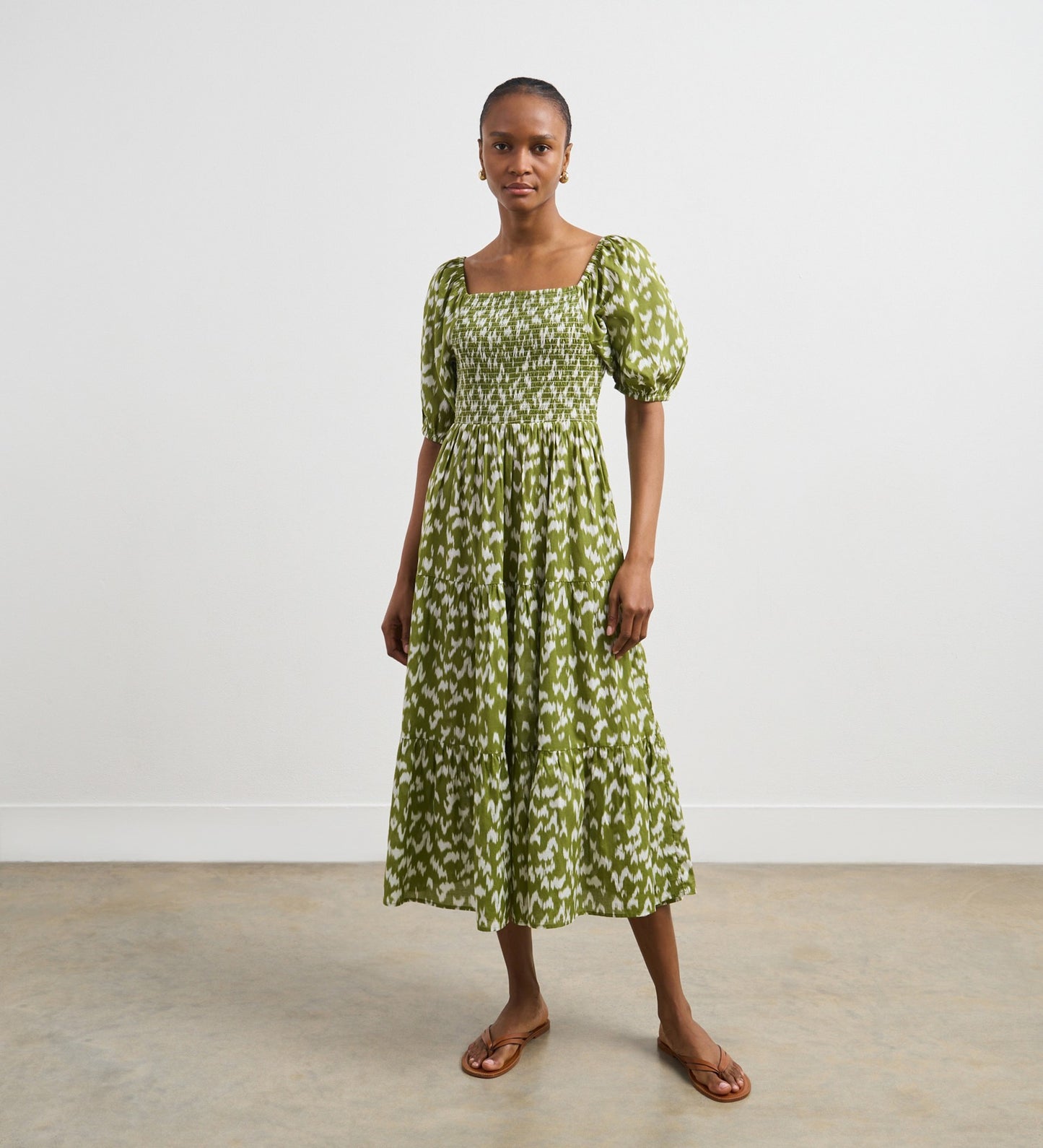 Melody Green Ikat Cotton Midi Dress