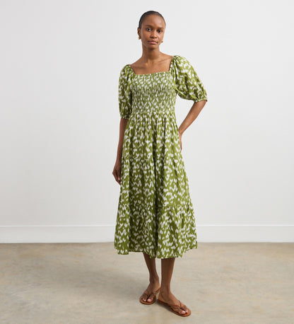 Melody Green Ikat Cotton Midi Dress