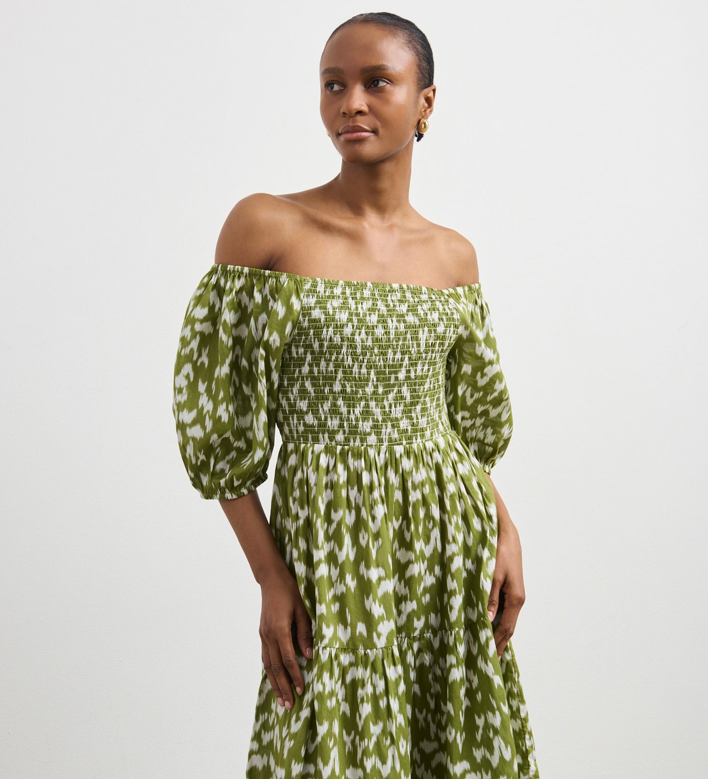 Melody Green Ikat Cotton Midi Dress