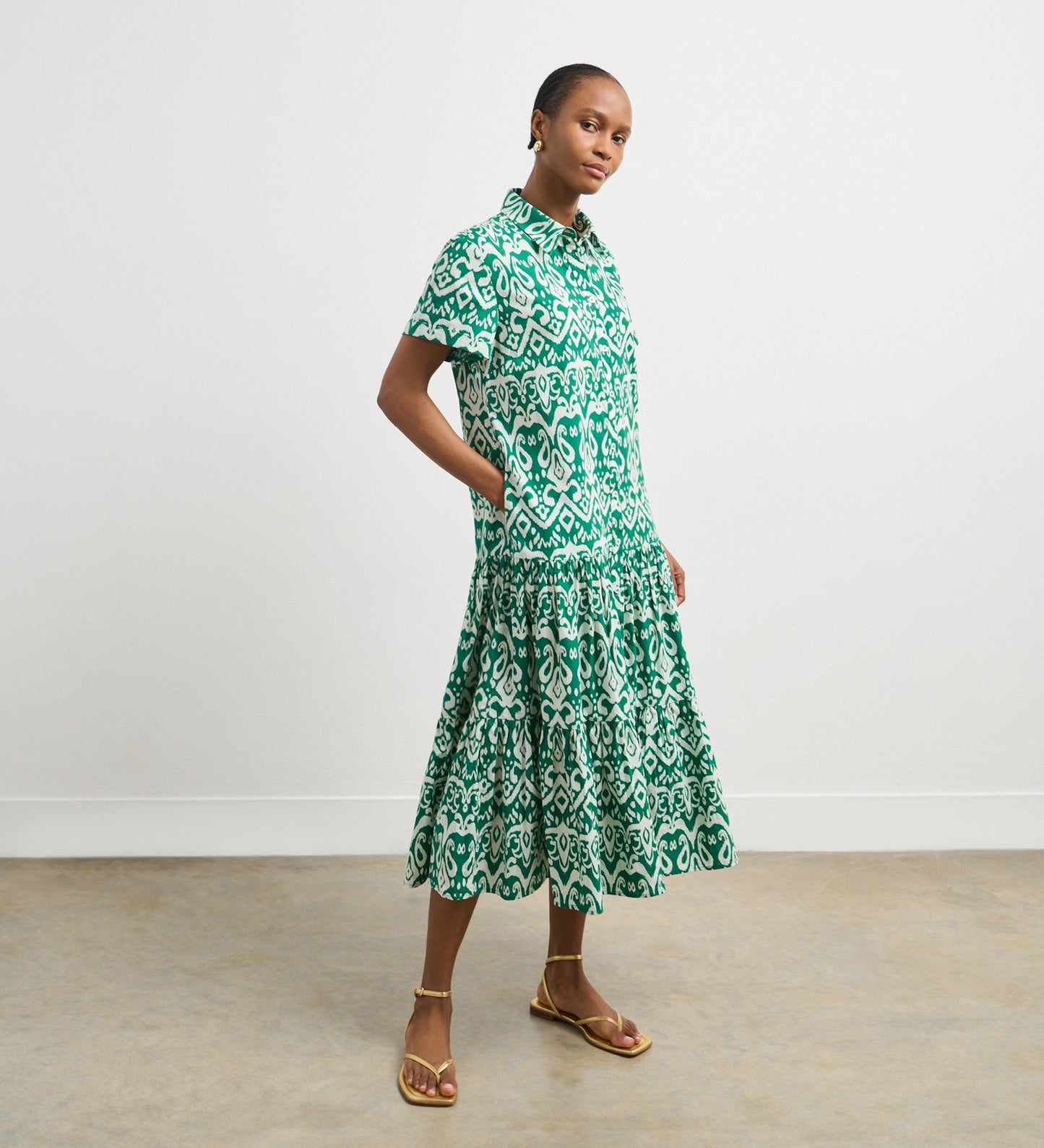 Lana Green Baroque Cotton Shirt Dress