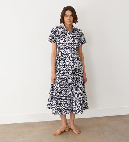 Lana Navy Baroque Cotton Shirt Dress