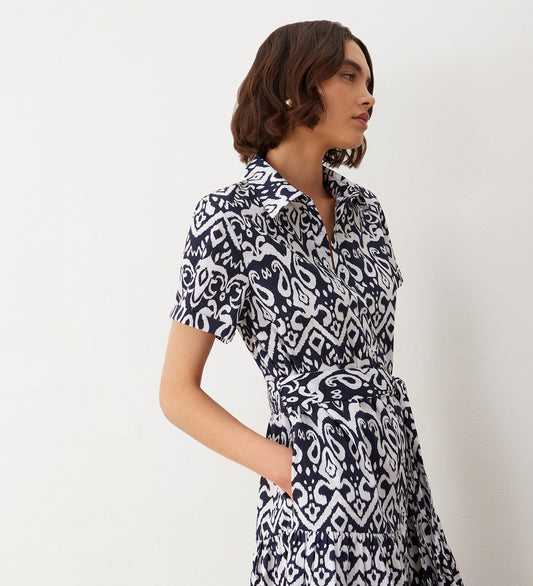 Lana Navy Baroque Cotton Shirt Dress