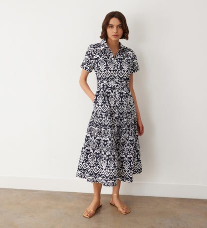 Lana Navy Baroque Cotton Shirt Dress