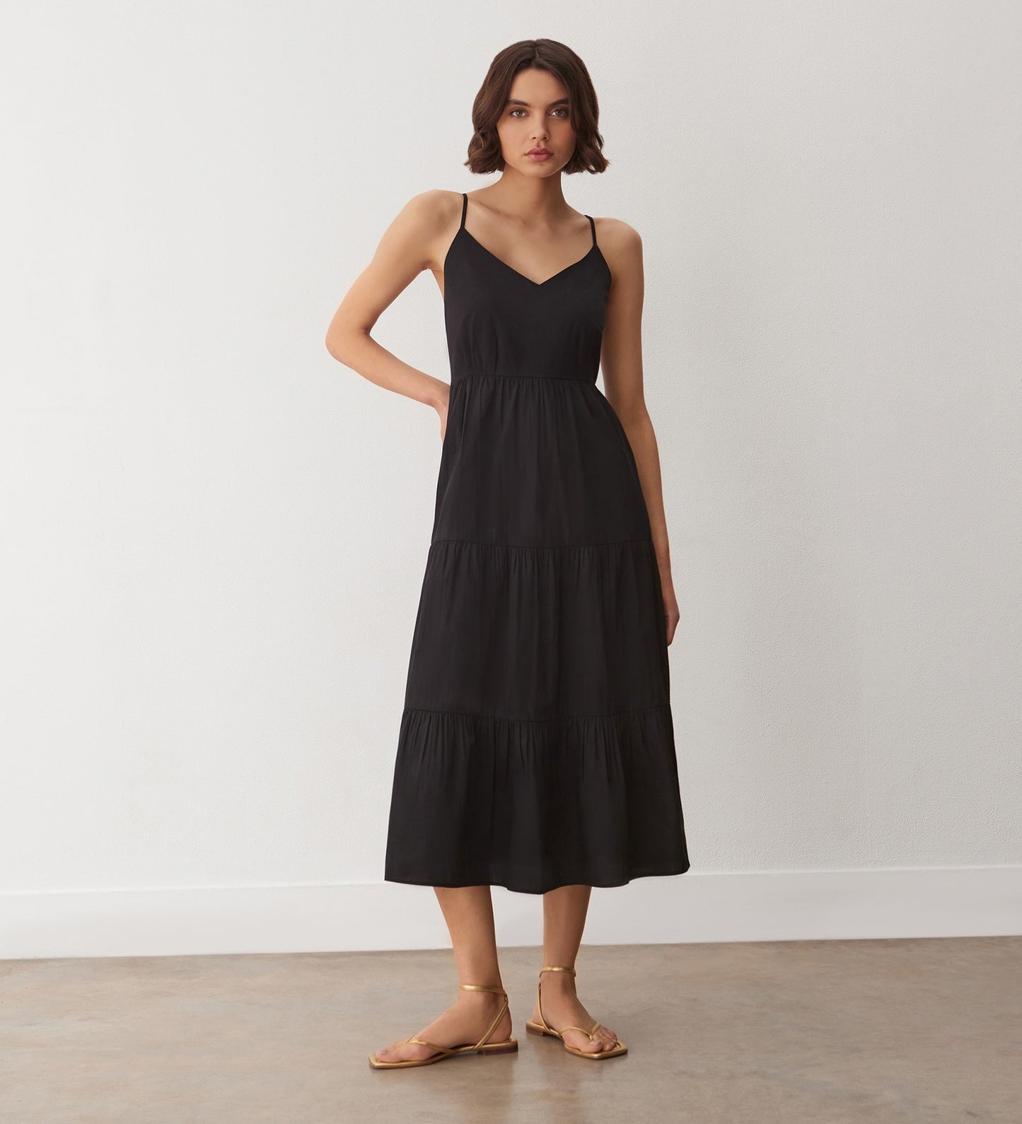 Emmie Black Cotton Midi Sundress