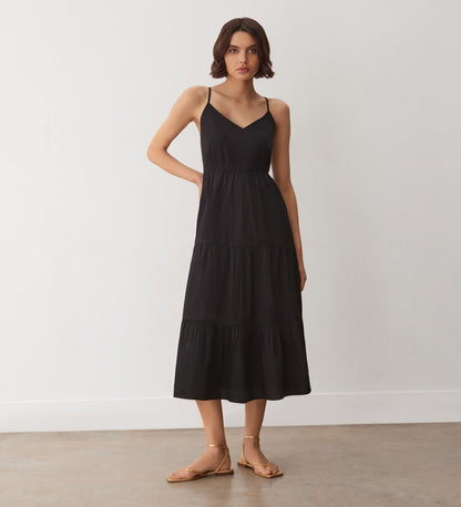 Emmie Black Cotton Midi Sundress