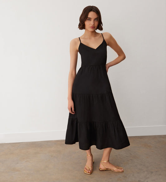 Emmie Black Cotton Midi Sundress