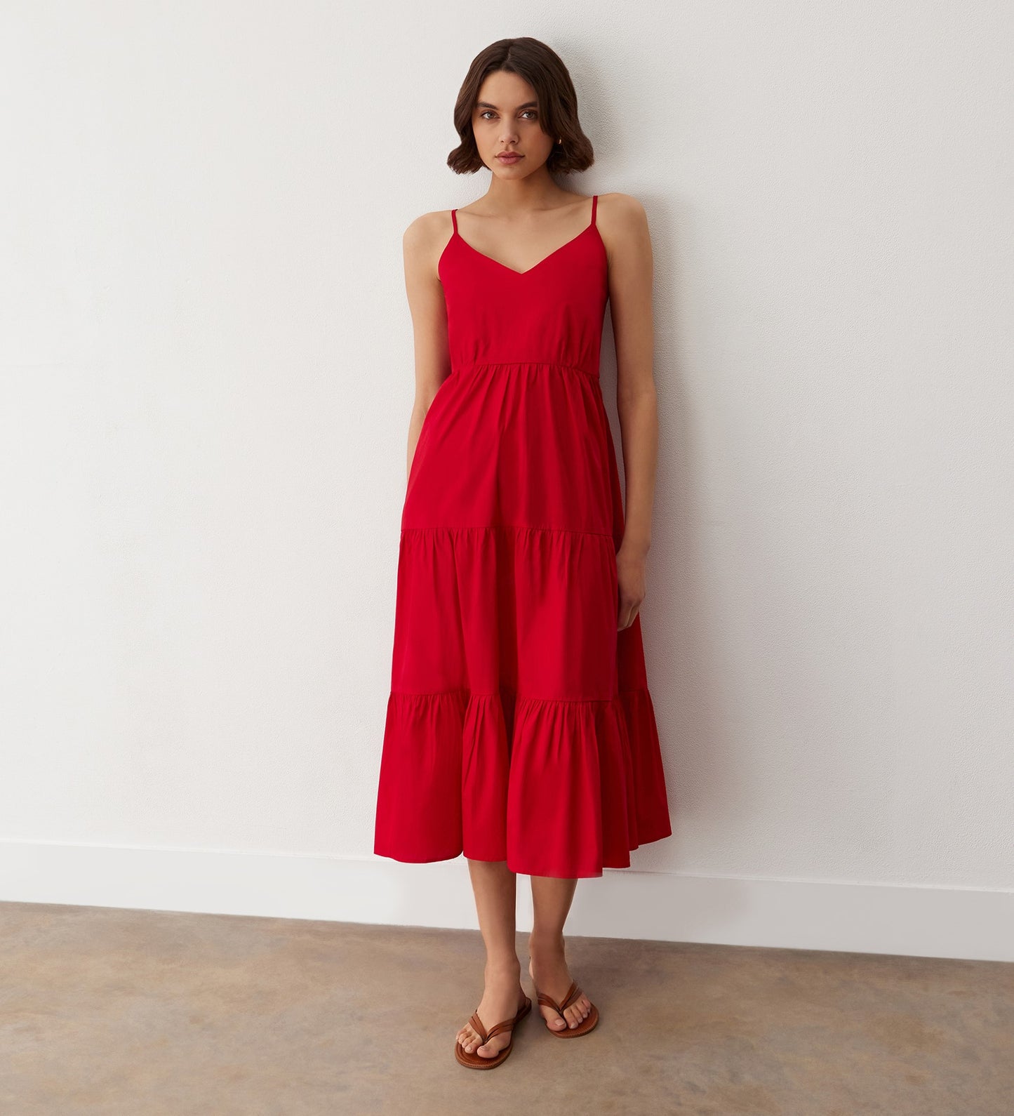 Emmie Red Cotton Midi Sundress