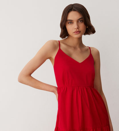 Emmie Red Cotton Midi Sundress