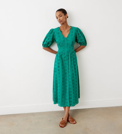 Una Green Broderie Anglaise Cotton Dress