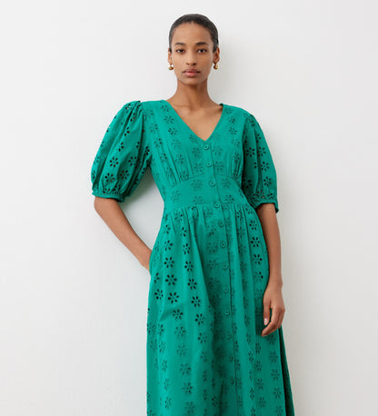 Una Green Broderie Anglaise Cotton Dress