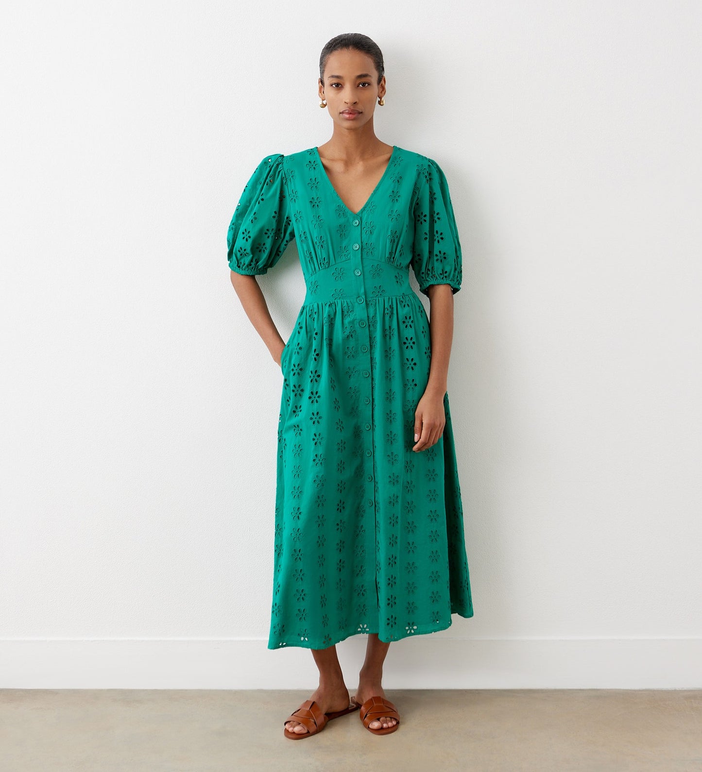 Una Green Broderie Anglaise Cotton Dress