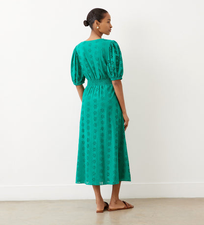 Una Green Broderie Anglaise Cotton Dress