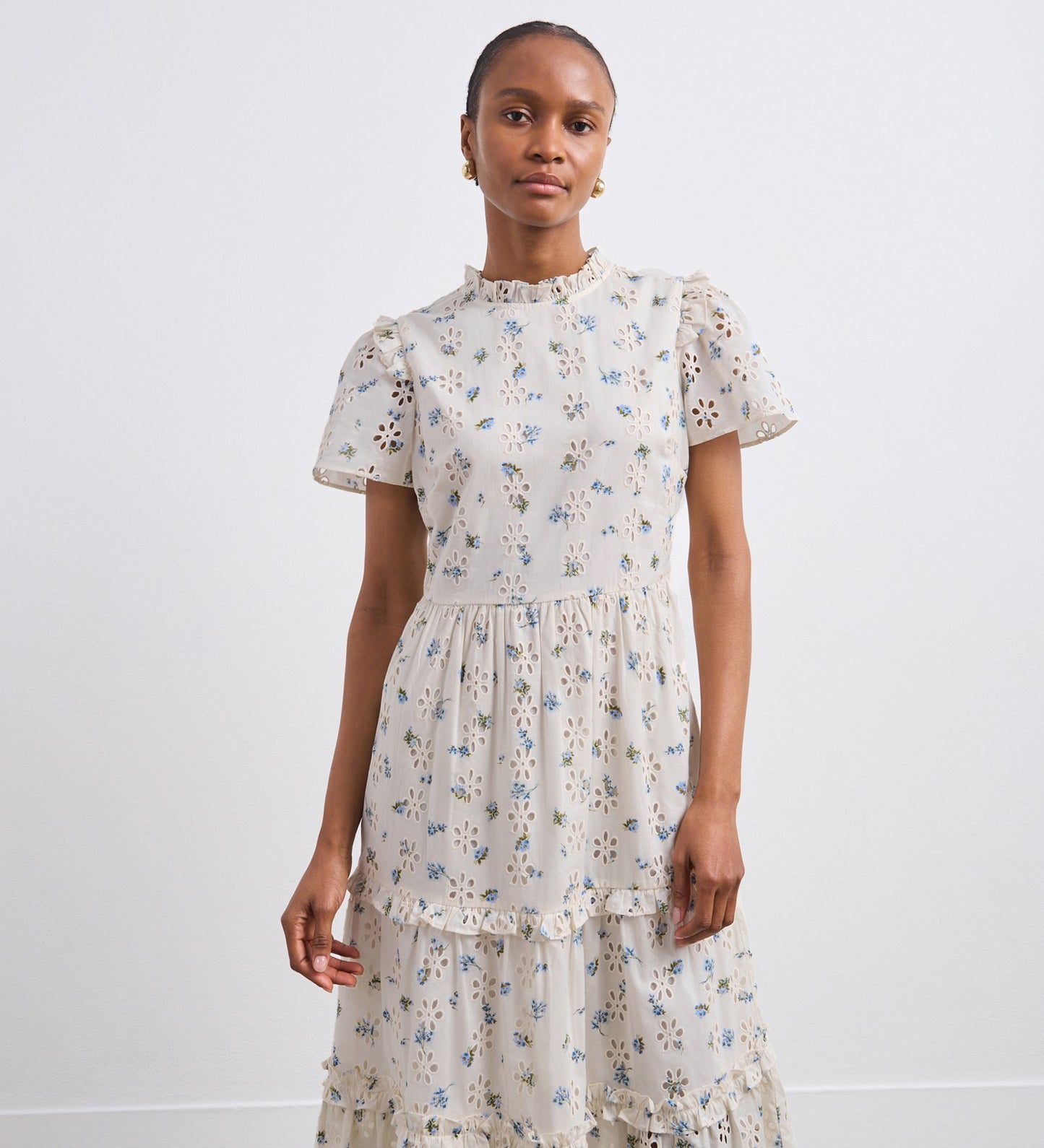 Jane White Floral Broderie Anglaise Cotton Midi Dress