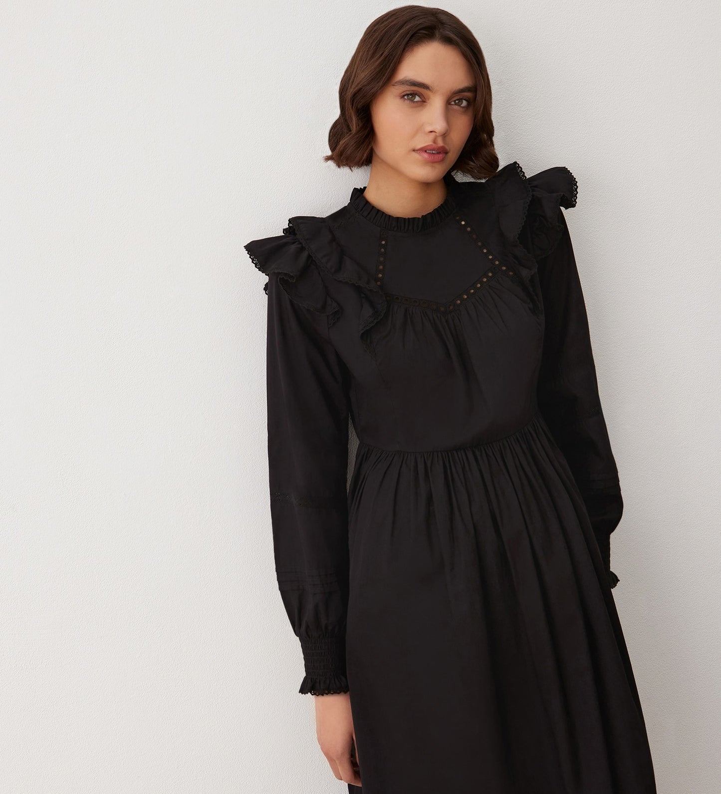 Adela Black Cotton Midi Dress