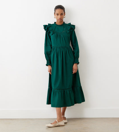 Adela Green Cotton Midi Dress