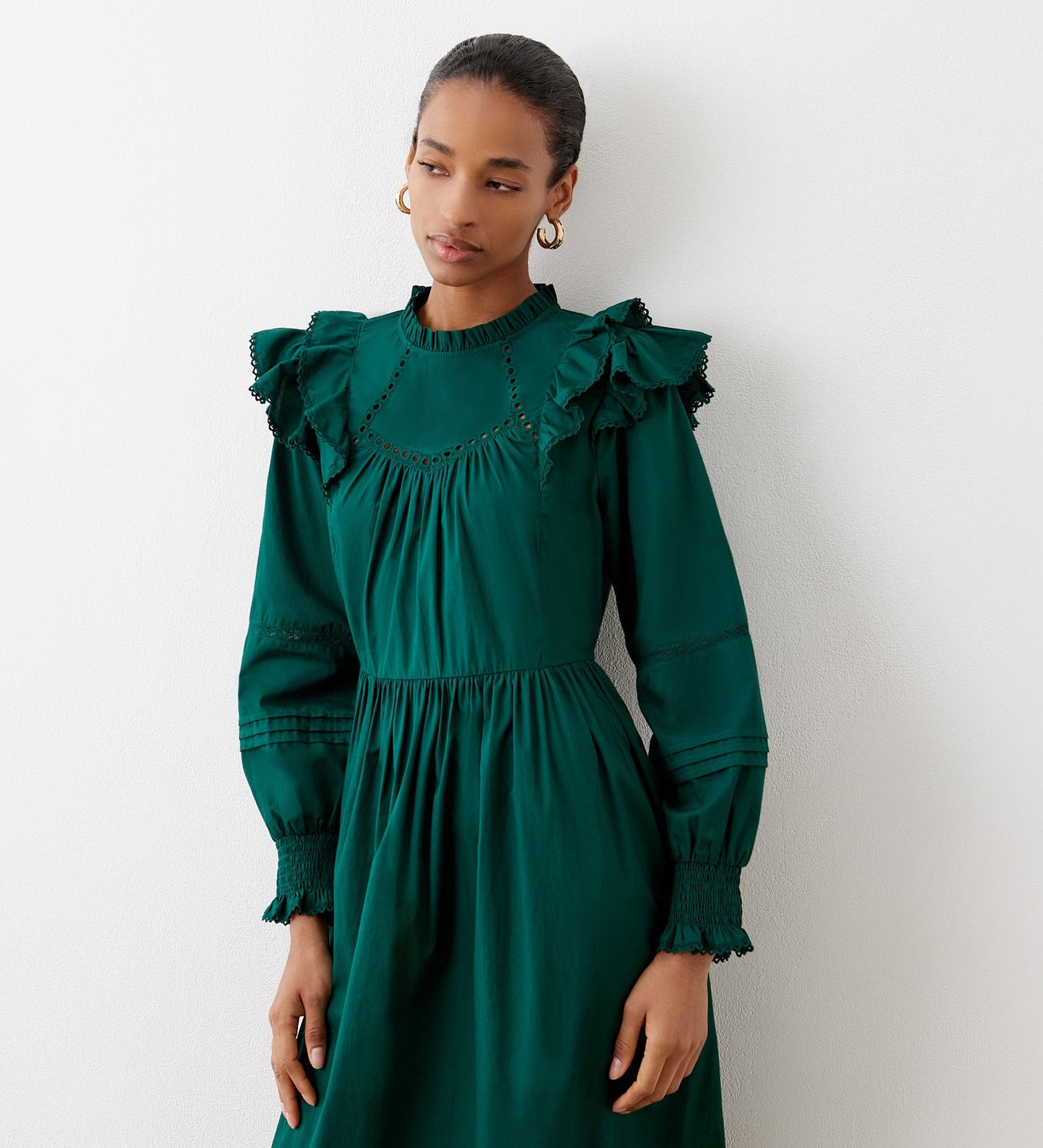 Adela Green Cotton Midi Dress