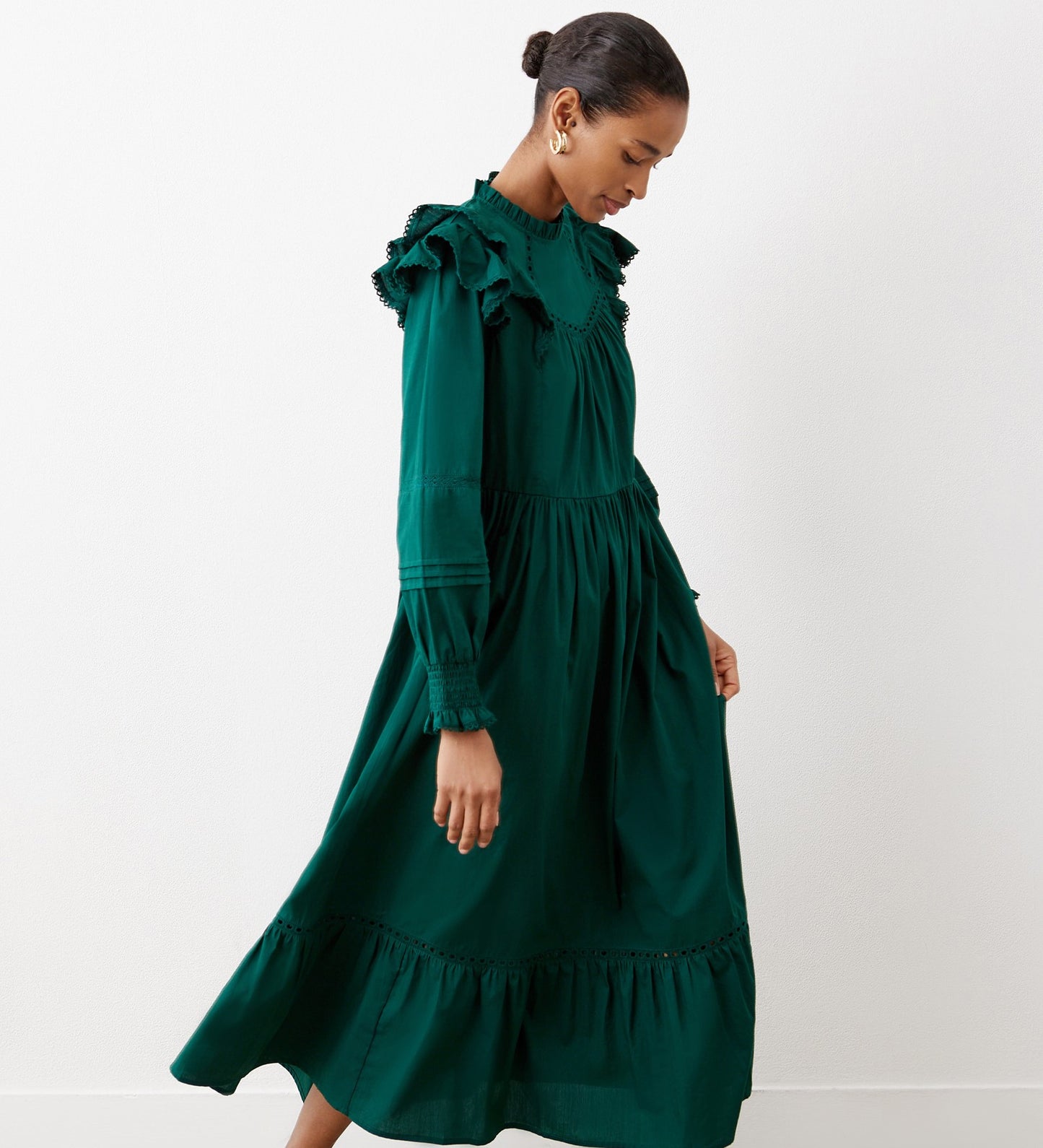 Adela Green Cotton Midi Dress