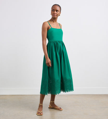 Alora Green Broderie Anglaise Cotton Sundress