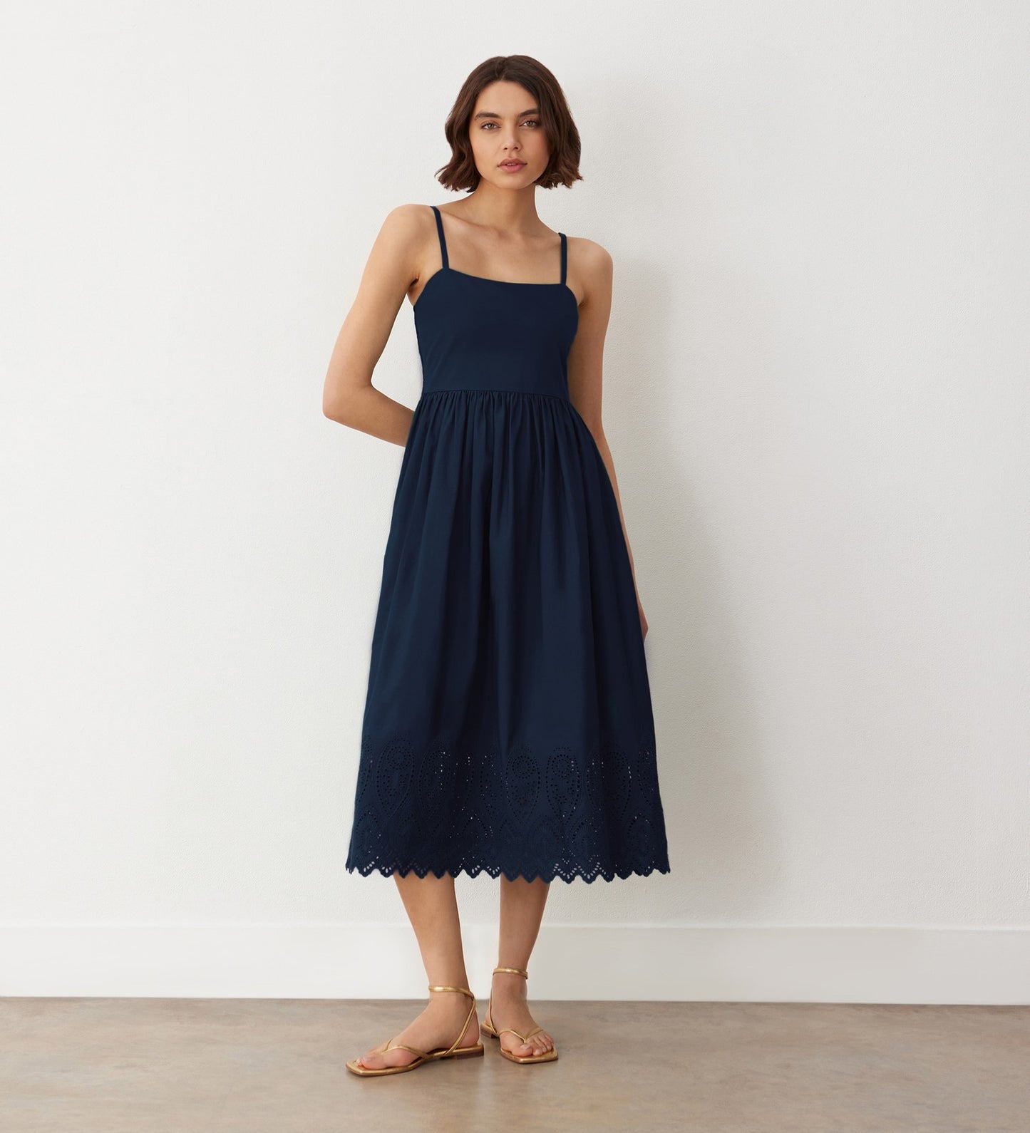 Alora Navy Broderie Anglaise Cotton Sundress