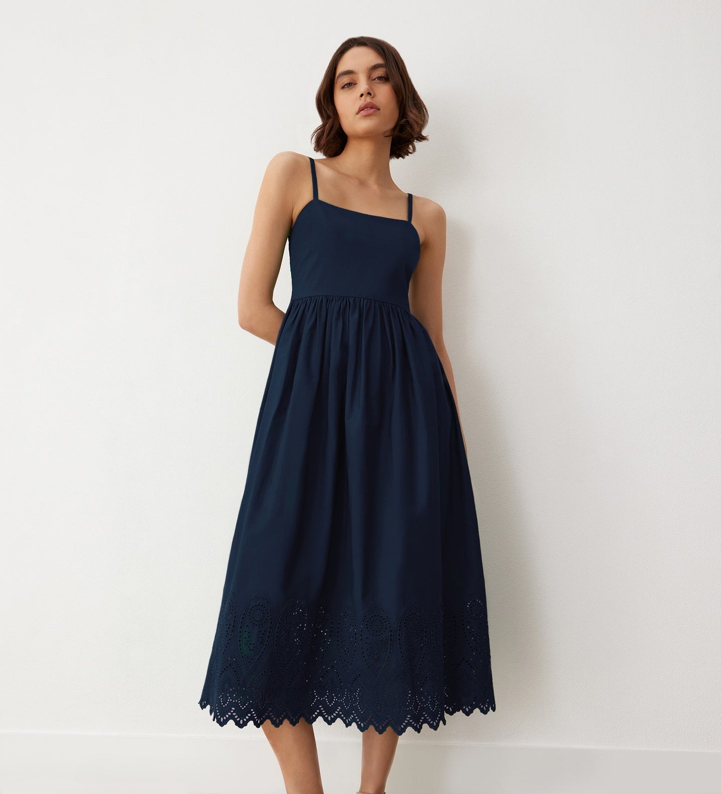 Alora Navy Broderie Anglaise Cotton Sundress