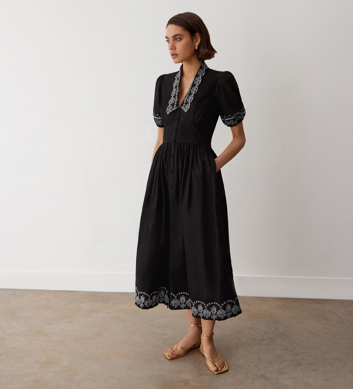 Arianna Black Cotton Embroidered Dress