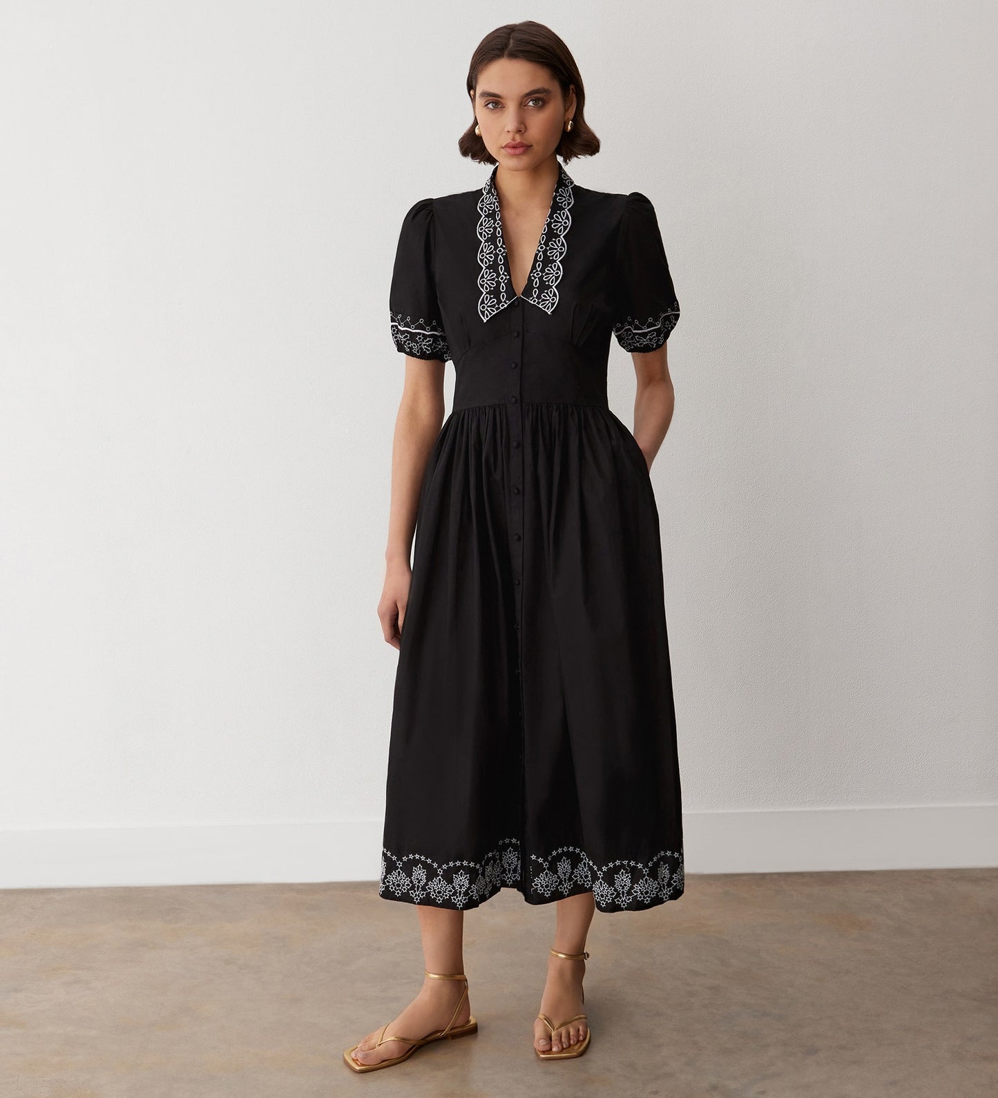 Arianna Black Cotton Embroidered Dress