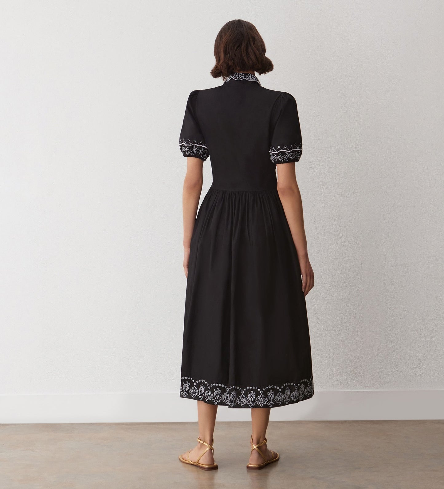 Arianna Black Cotton Embroidered Dress