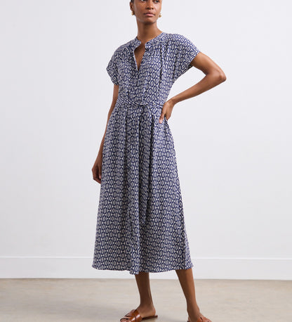 Ursula Navy Geo Midi Shirt Dress