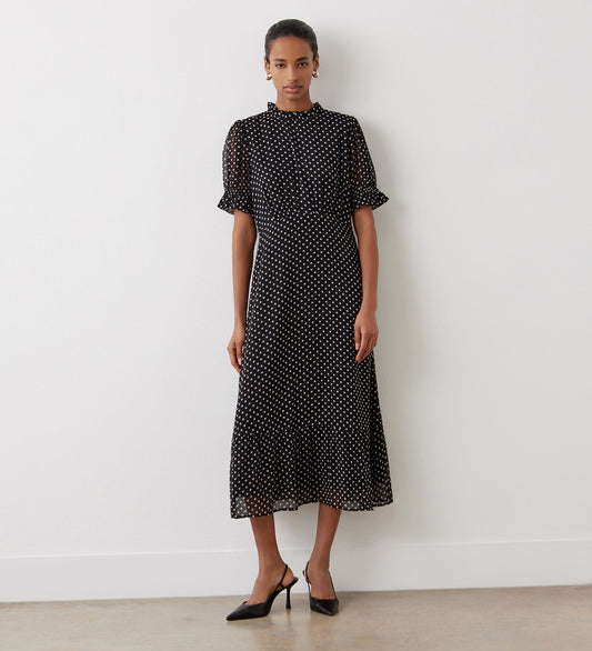 Camille Black Polka Dot Chiffon Midi Dress