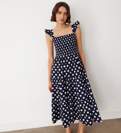 Aurena Navy Spot Cotton Midi Sundress