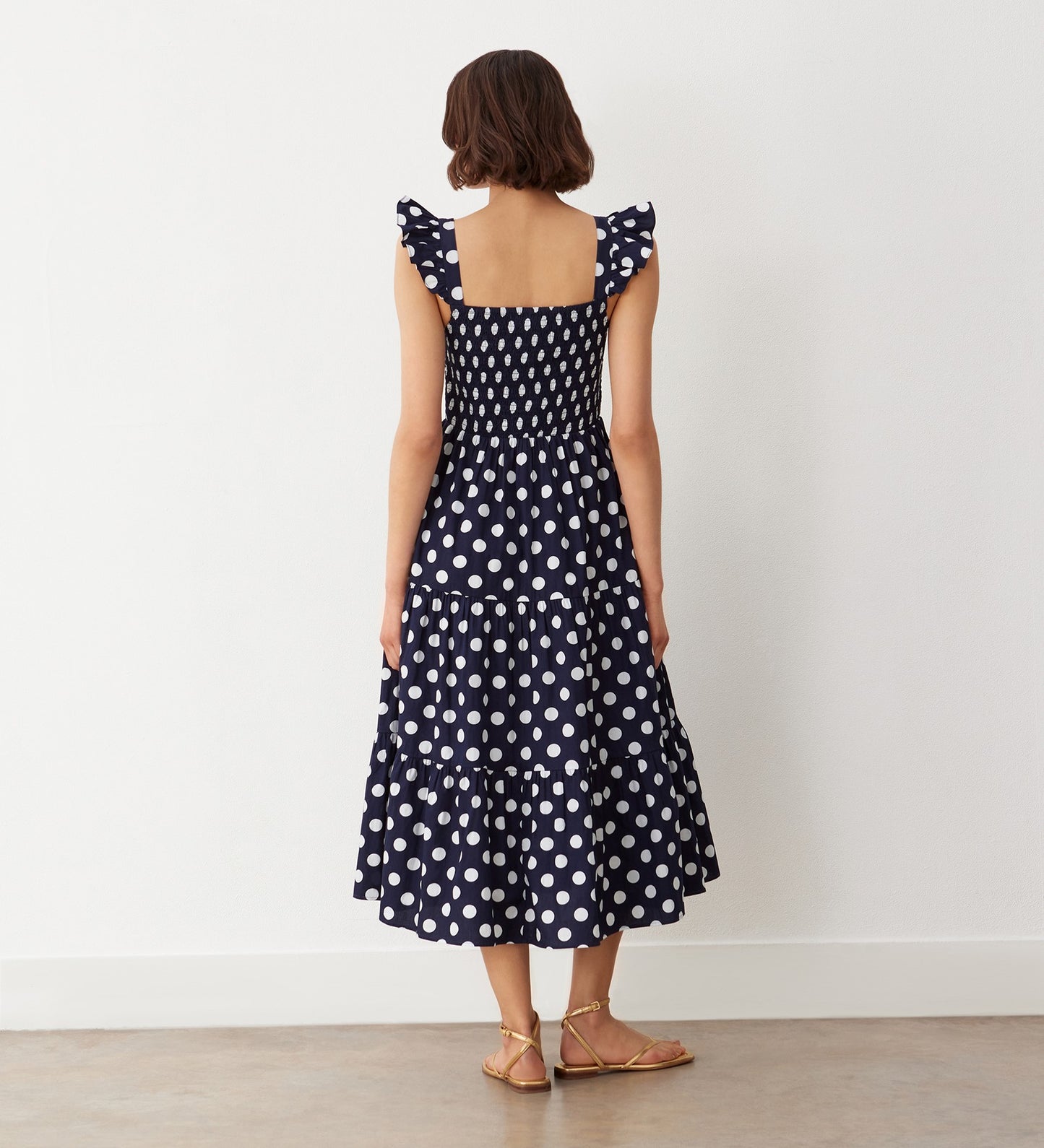 Aurena Navy Spot Cotton Midi Sundress