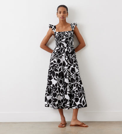 Aurena Black Floral Cotton Midi Sundress