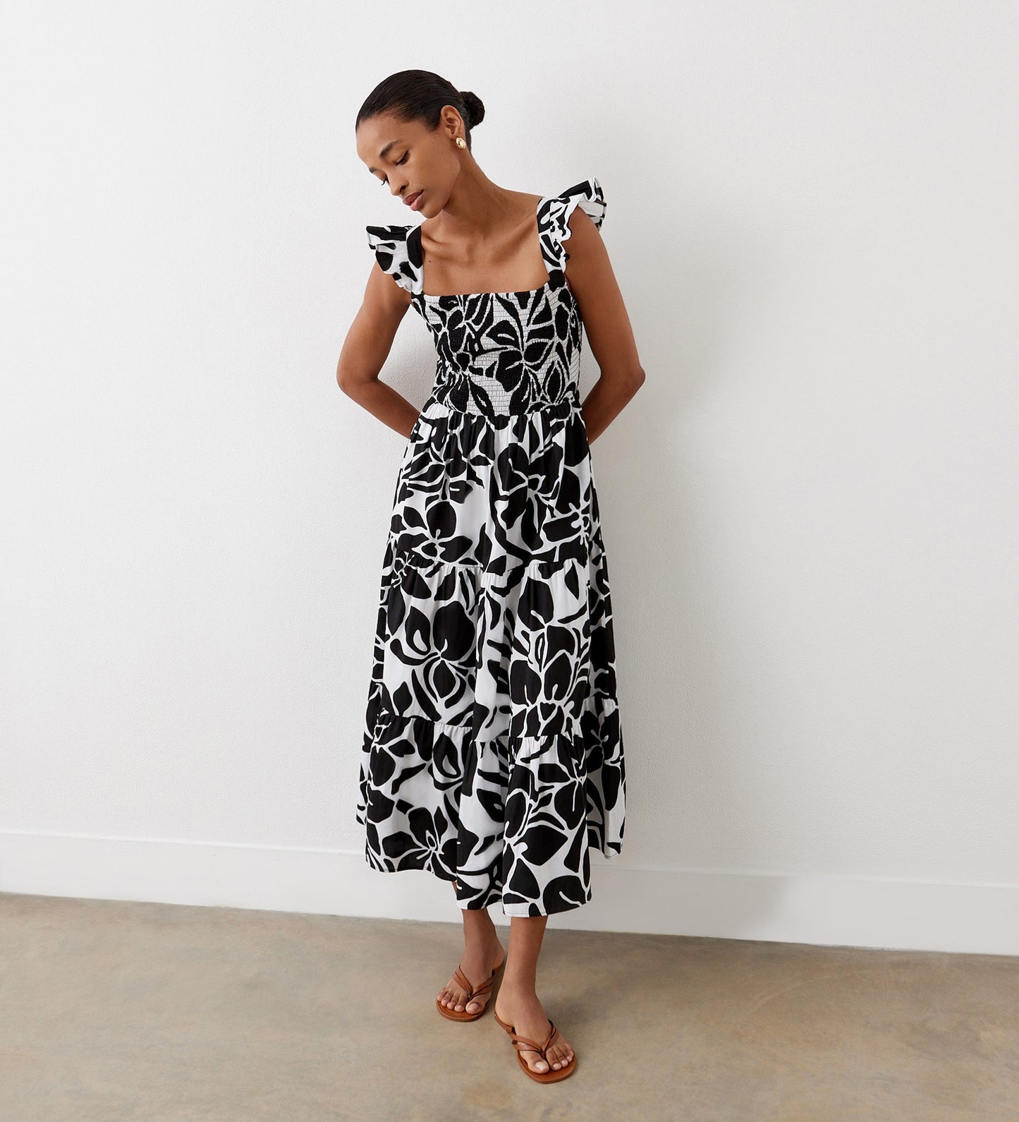 Aurena Black Floral Cotton Midi Sundress