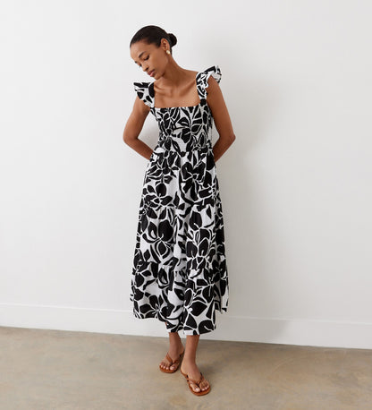 Aurena Black Floral Cotton Midi Sundress