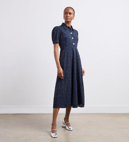 Nora Navy Broderie Anglaise Shirt Dress