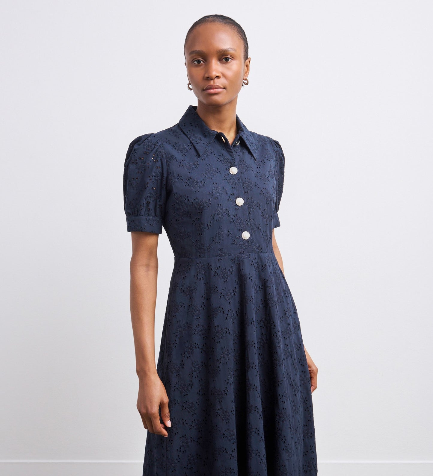 Nora Navy Broderie Anglaise Shirt Dress