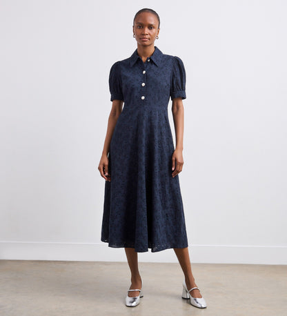 Nora Navy Broderie Anglaise Shirt Dress