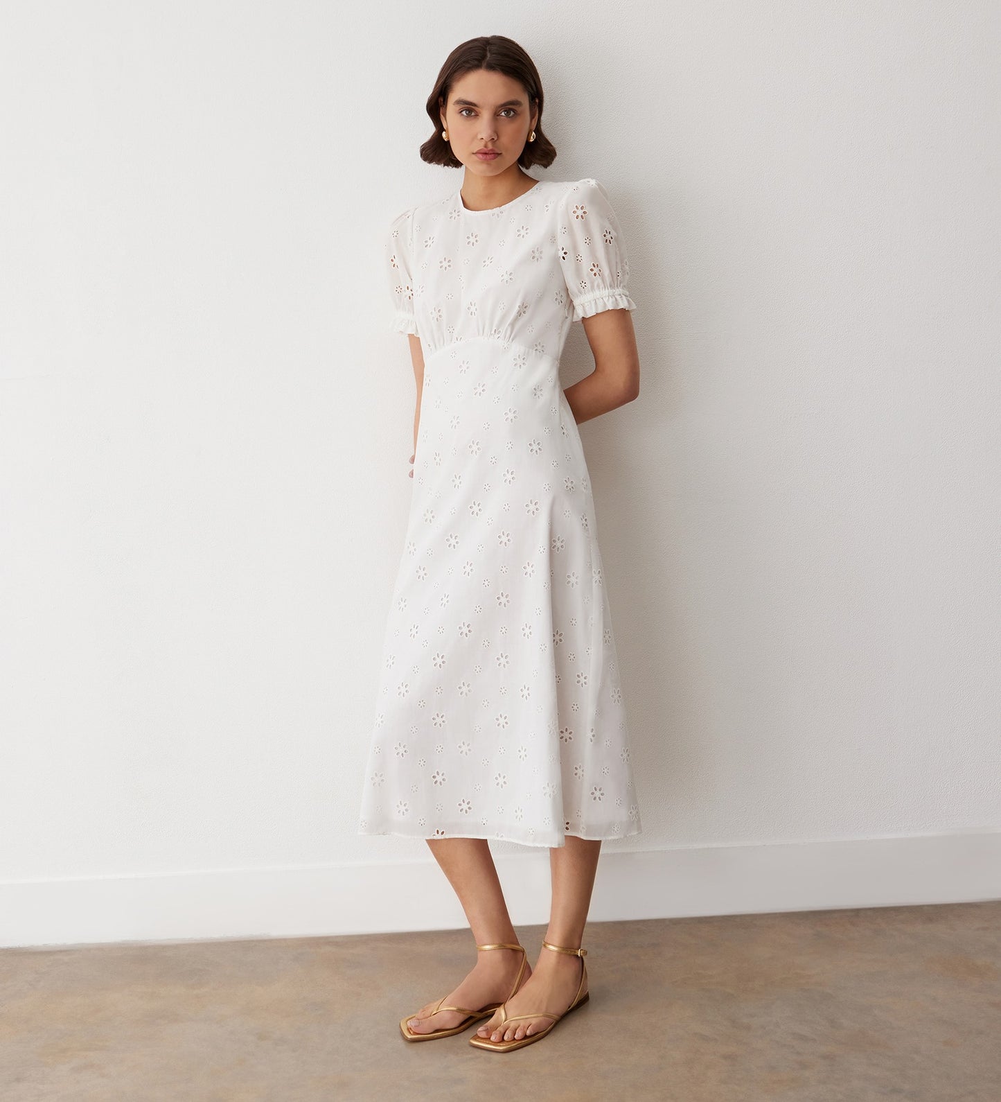 Mela White Broderie Anglaise Cotton Midi Dress