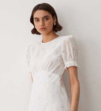 Mela White Broderie Anglaise Cotton Midi Dress