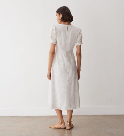 Mela White Broderie Anglaise Cotton Midi Dress