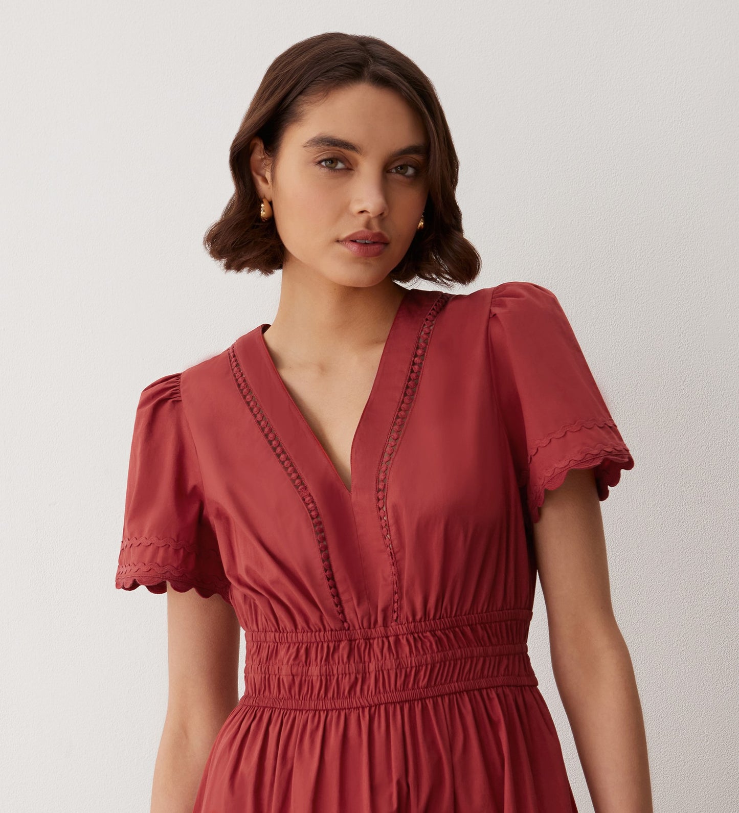 Wren Red Tiered Cotton Midi Dress