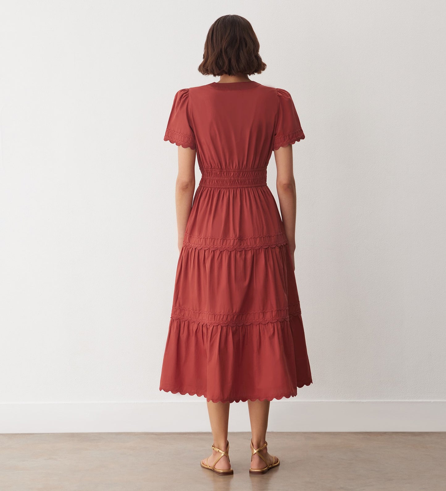 Wren Red Tiered Cotton Midi Dress