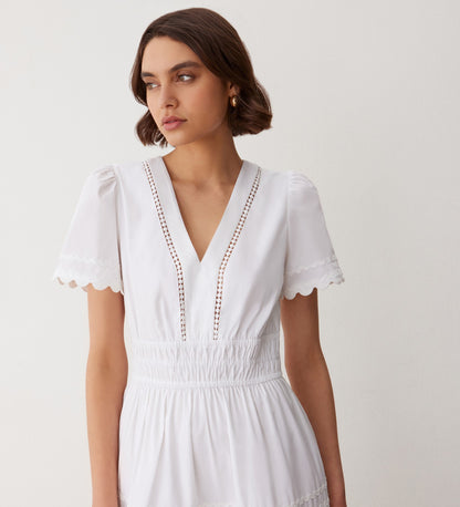 Wren White Tiered Cotton Midi Dress