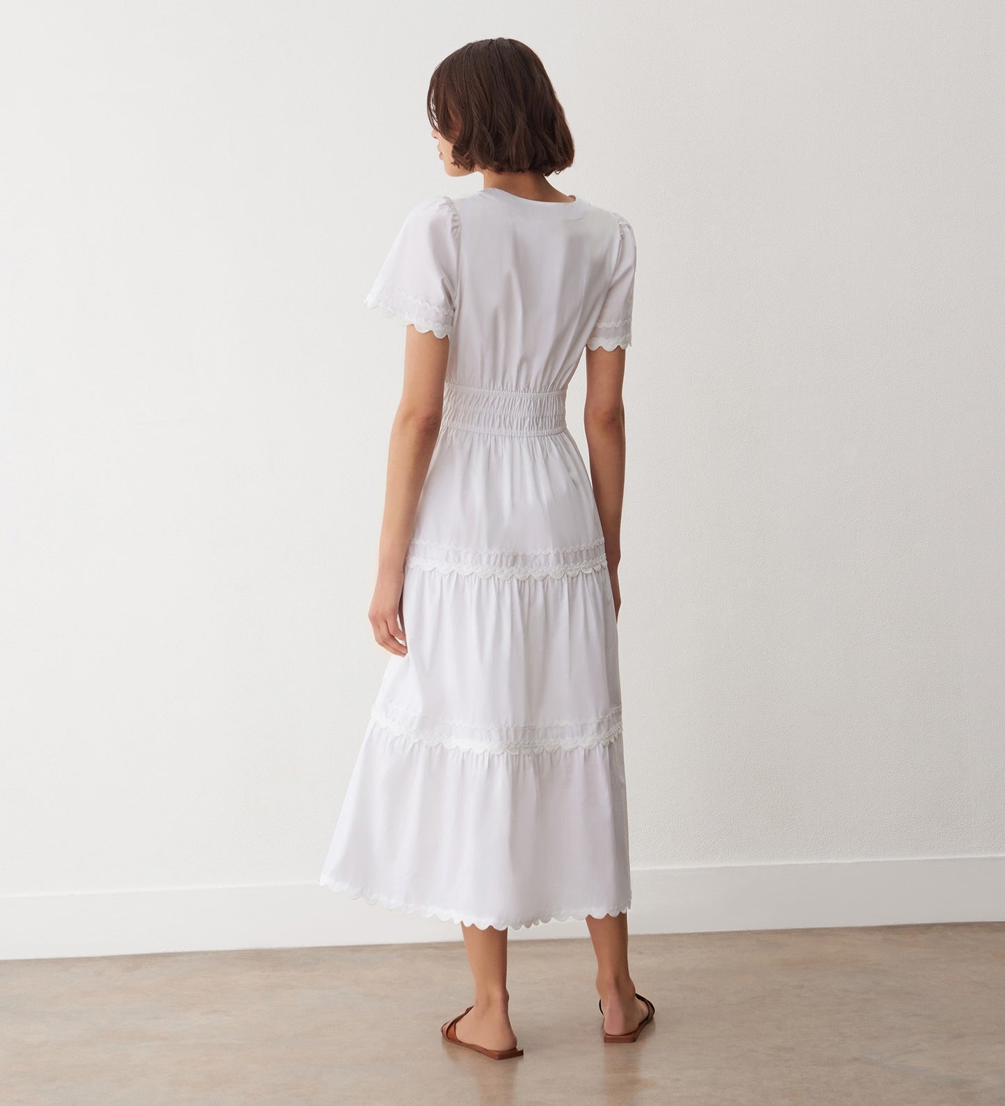 Wren White Tiered Cotton Midi Dress