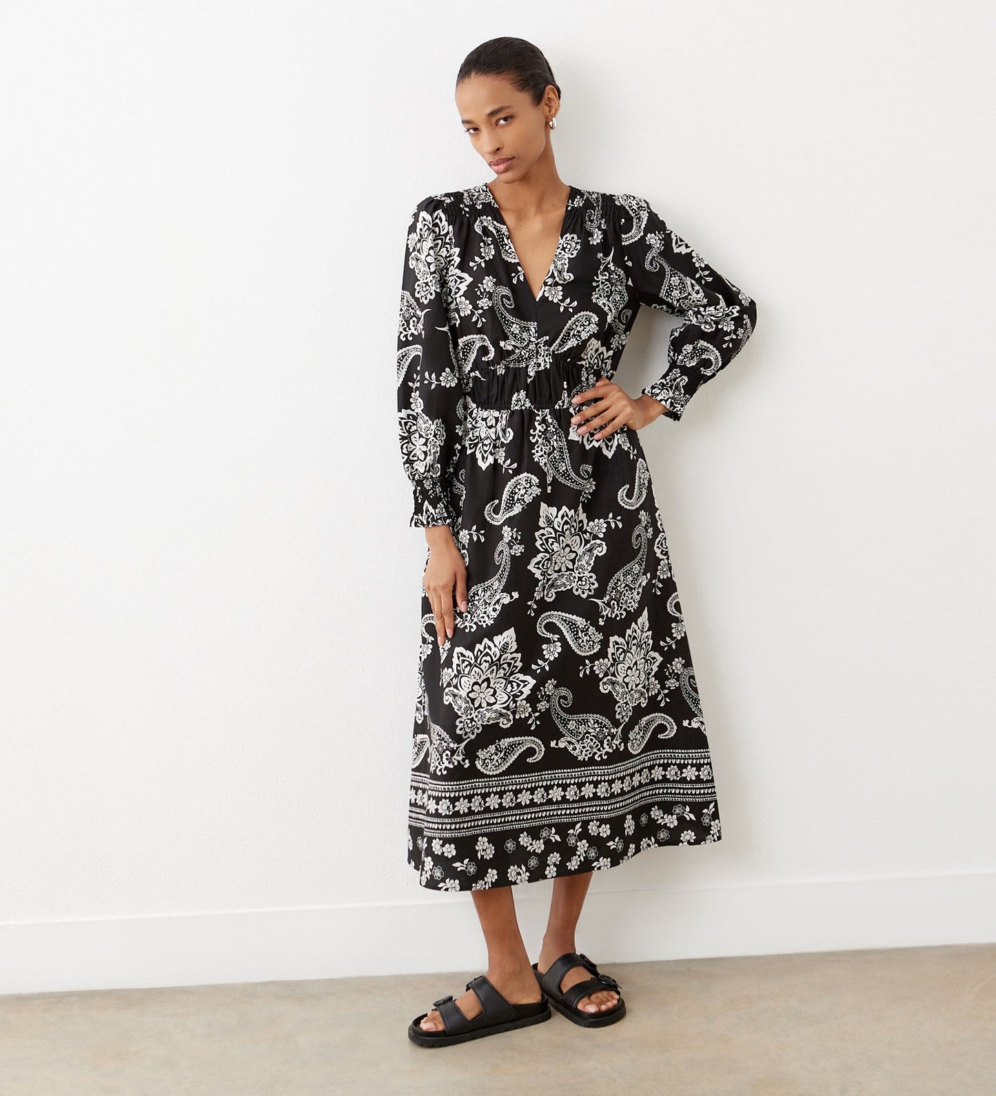 Elodie Black Paisley Cotton Midi Dress